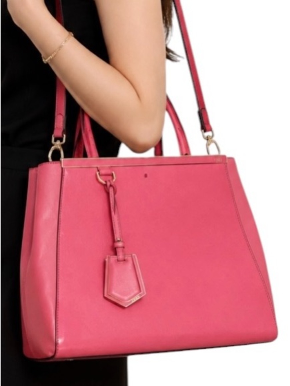 Fendi 2Jours Tote Satchel Bag Womens Medium Flamingo Pink w/ Shoulder Strap Tag